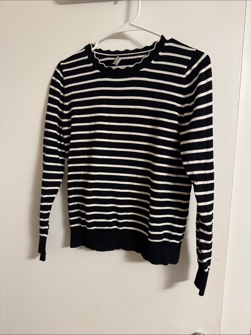 Banana Republic Black and White Striped Crewneck Sweater